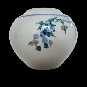 Studio Art Pottery Vase Blue Green Floral Signed Glossy Finish Vintage